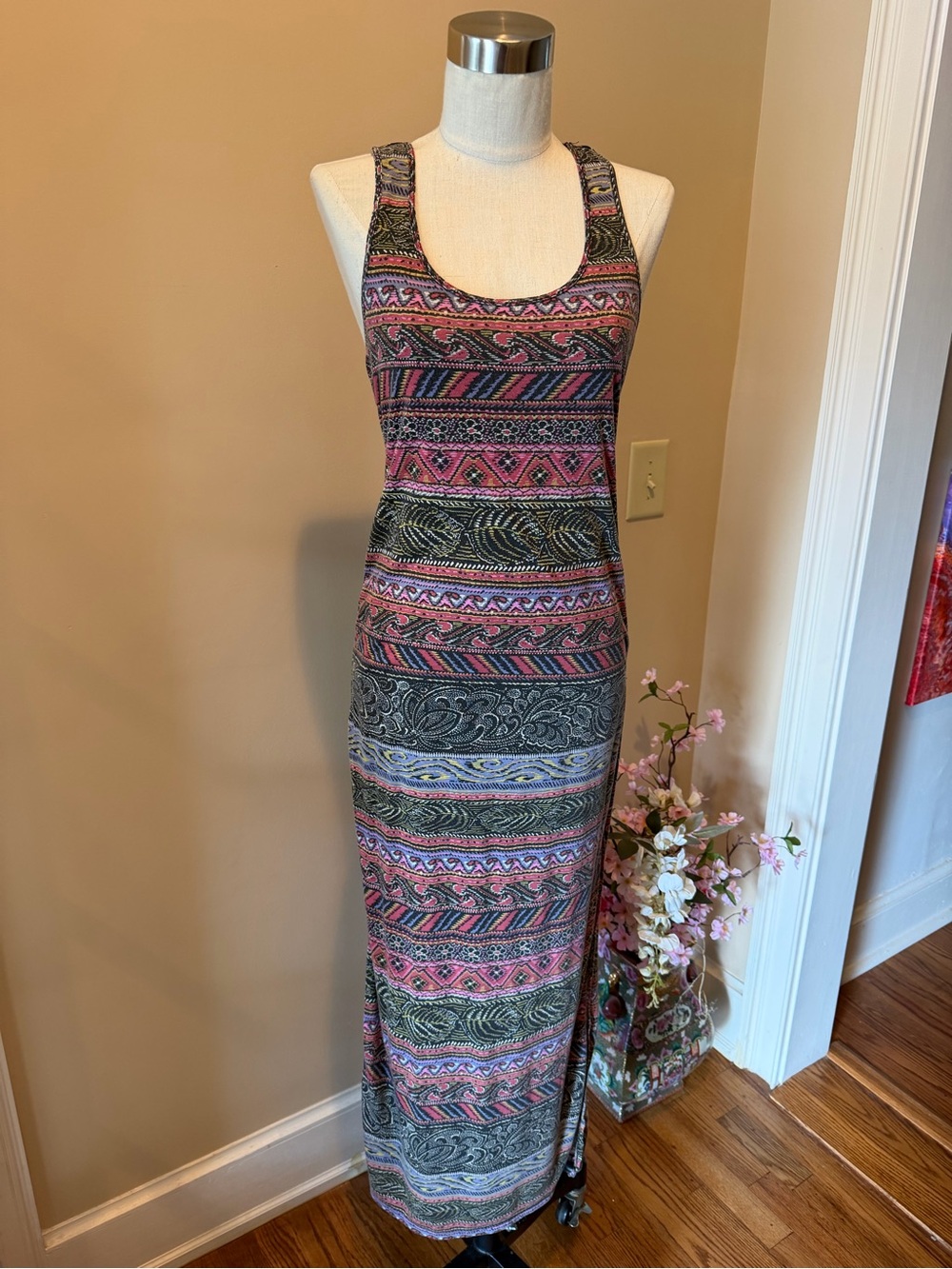 American Eagle Outfitters Multicolor Tribal Maxi Dress - Pink, Gray, Blue